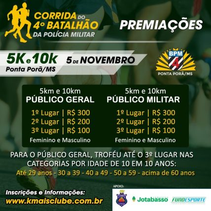 Batalhão da PM de Ponta Porã promove corrida de rua em novembro, veja como participar!