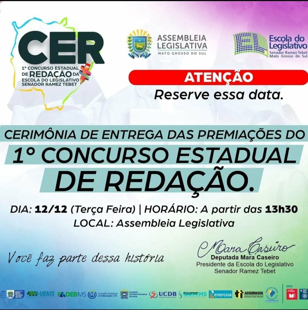 1º Concurso: Cerimônia de premiação é definida e 106 redações seguem na disputa na AL-MS 1º Concurso: Cerimônia de premiação é definida e 106 redações seguem na disputa na AL-MS