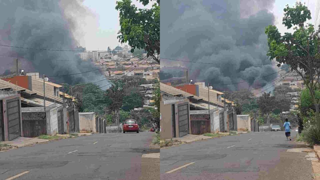 Incêndio atinge 90% da Comunidade do Mandela e fumaça é vista de longe Incêndio atinge 90% da Comunidade do Mandela e fumaça é vista de longe
