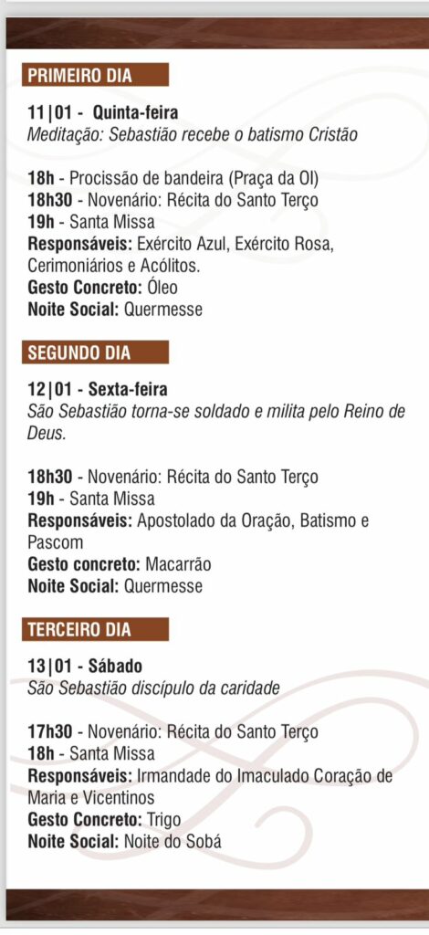 Tradicional Festa de São Sebastião começa na quinta-feira e segue até o dia 20; veja a programação!