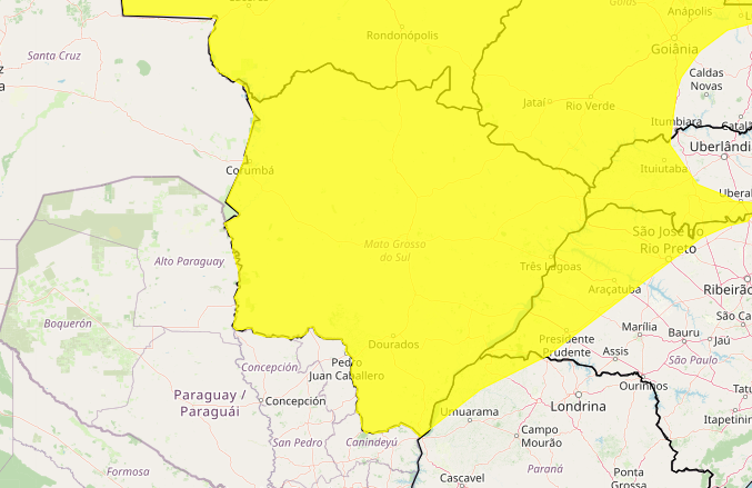 Inmet mantém Mato Grosso do Sul com alerta de chuvas intensas neste domingo