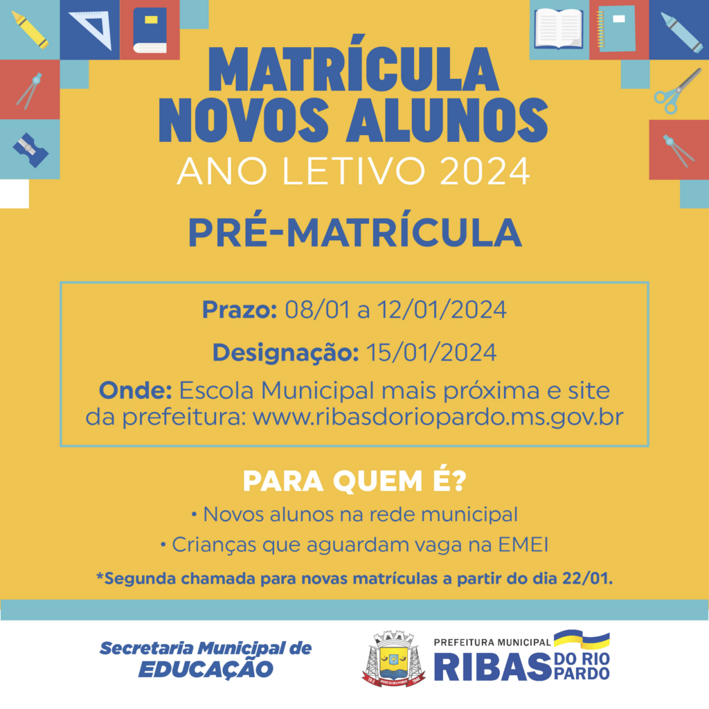 Período de pré-matrícula na Rede Municipal de Ensino de Ribas do Rio Pardo já começou