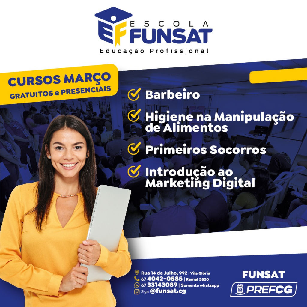 Escola de Educação Profissional da Funsat está com inscrições abertas para 4 cursos no mês de março