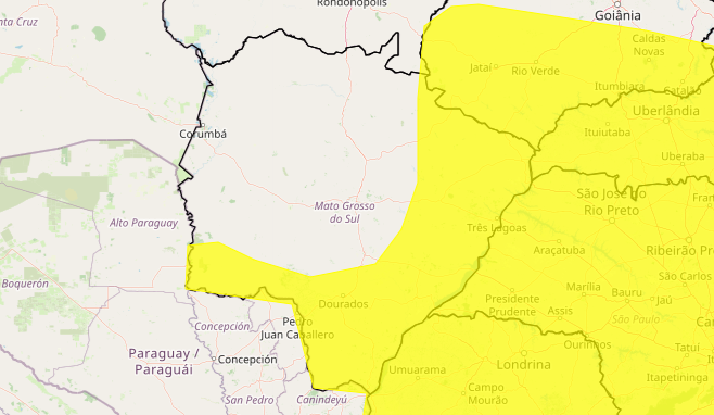 Inmet emite dois alertas de tempestade para hoje e amanhã em MS