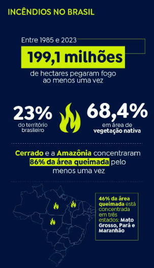 MapBiomas: quase ¼ do território brasileiro pegou fogo nos últimos 40 anos MapBiomas: quase ¼ do território brasileiro pegou fogo nos últimos 40 anos