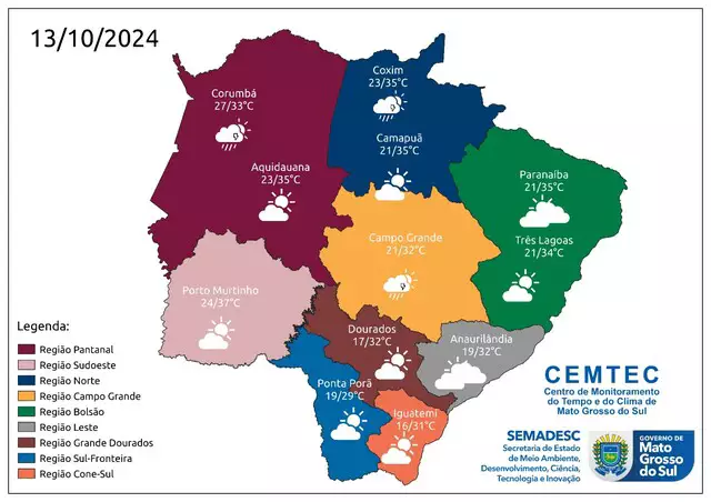 Sistema de alta pressão retorna com sol e eleva temperaturas em Mato Grosso do Sul Sistema de alta pressão retorna com sol e eleva temperaturas em Mato Grosso do Sul