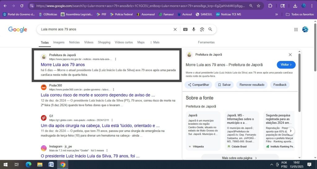 Notícia falsa sobre morte de Lula é publicada em site da Prefeitura de Japorã Notícia falsa sobre morte de Lula é publicada em site da Prefeitura de Japorã