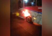 Vídeo: ônibus do transporte coletivo pega fogo na Avenida Gury Marques