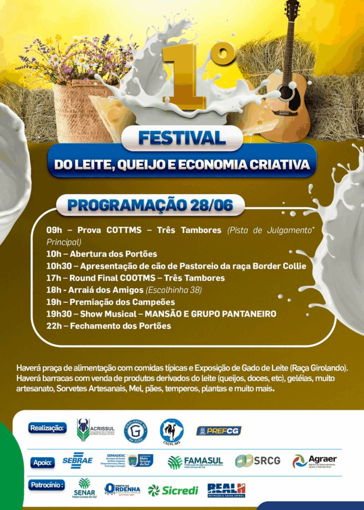 Festival do Leite, Queijo e Economia Criativa acontece nos dias 27 e 28 de junho Festival do Leite, Queijo e Economia Criativa acontece nos dias 27 e 28 de junho