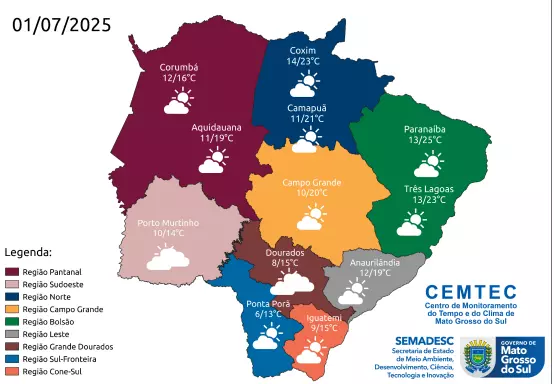 Frio intenso marca a terça-feira em Campo Grande, com sensação térmica de 1,4°C