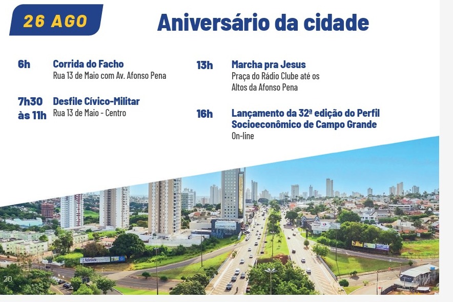 Terça-feira marca os 126 anos de Campo Grande com Desfile Cívico, Corrida do Facho e Marcha para Jesus Terça-feira marca os 126 anos de Campo Grande com Desfile Cívico, Corrida do Facho e Marcha para Jesus