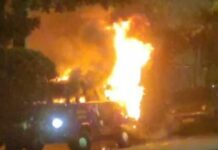 Kombi da Atlética de Medicina pega fogo no Centro de Campo Grande; ninguém ficou ferido
