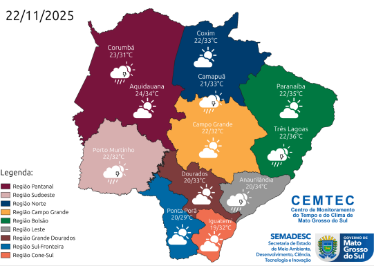 Capital terá calor e céu nublado neste sábado; instabilidade cresce em MS