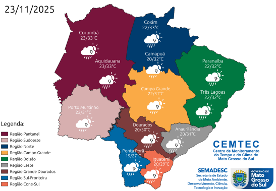 Capital terá calor e céu nublado neste sábado; instabilidade cresce em MS