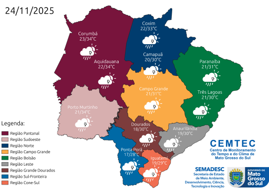 Capital terá calor e céu nublado neste sábado; instabilidade cresce em MS