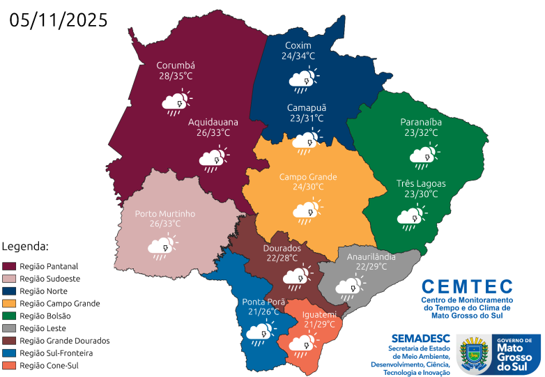 Campo Grande tem previsão de calor e pancadas de chuva antes da chegada de frente fria Campo Grande tem previsão de calor e pancadas de chuva antes da chegada de frente fria