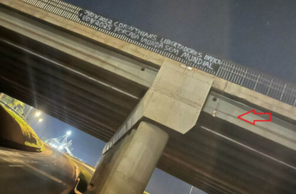 Cabeça de porco é pendurada em viaduto da Capital em dia de clássico do Paulistão