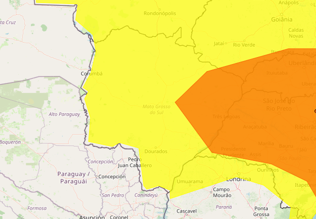Frente fria avança e MS entra em alerta para chuvas intensas nesta segunda-feira