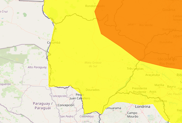 Todo o Mato Grosso do Sul está em alerta por chuvas e ventos fortes