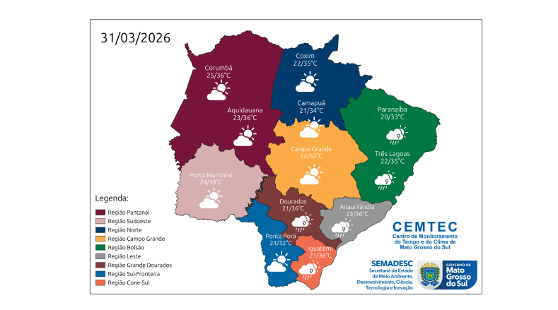 Mato Grosso do Sul encerra março com calor intenso e baixa umidade do ar
