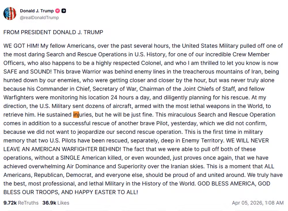 Trump confirma resgate de piloto dos EUA abatido no Irã após operação militar de alto risco Trump confirma resgate de piloto dos EUA abatido no Irã após operação militar de alto risco