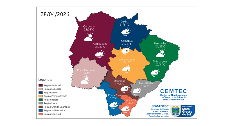 Tempo segue instável em Campo Grande após volume elevado de chuva