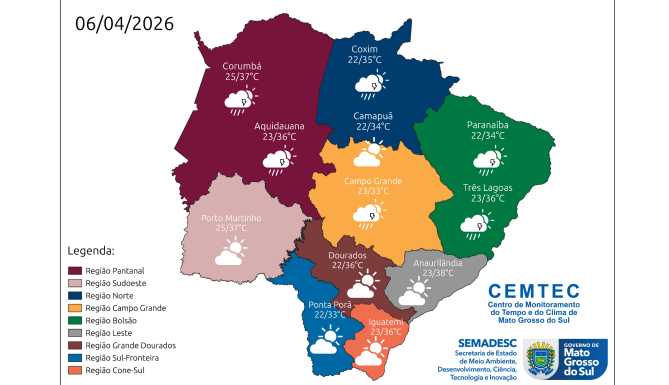 Sol e calor dão lugar a chuva isolada em MS nesta segunda-feira Sol e calor dão lugar a chuva isolada em MS nesta segunda-feira