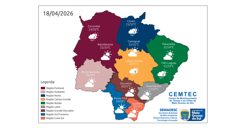 Sol predomina, mas MS pode ter pancadas de chuva neste sábado