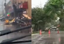 Vídeo: vendaval derruba telhados e até parte do teto de shopping na fronteira