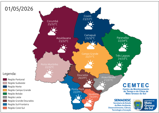 Feriado será de calor e tempo firme em Campo Grande, prevê Cemtec