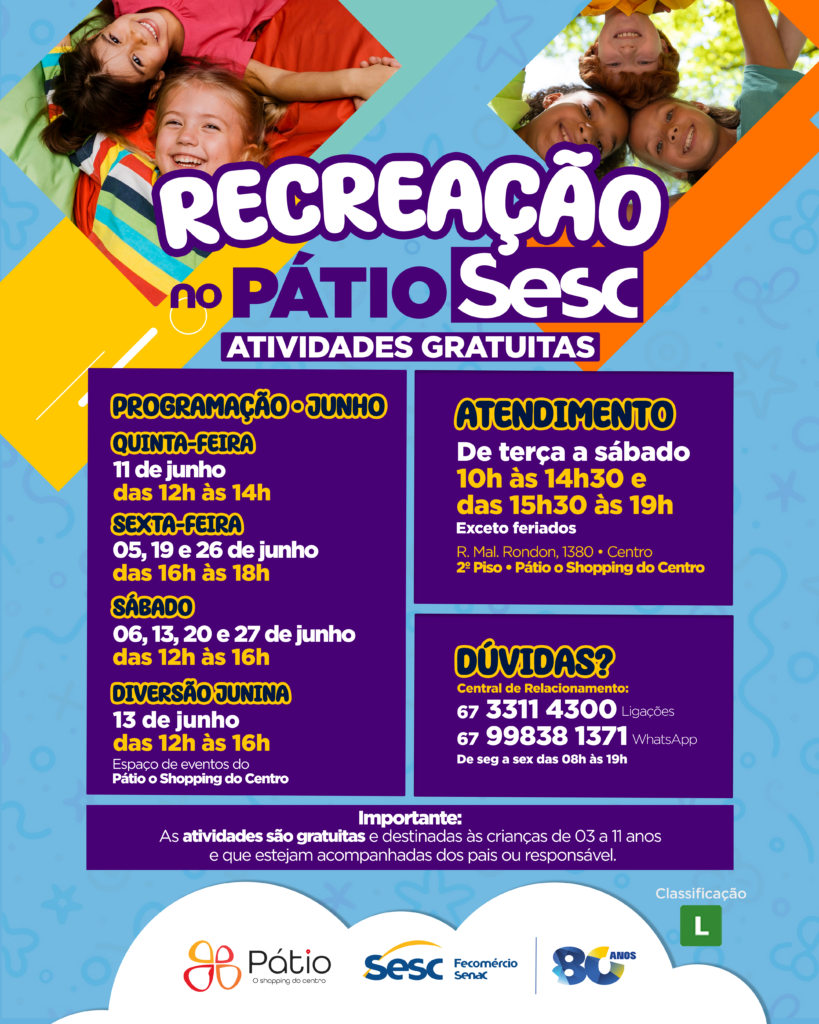 Pátio Sesc terá recreação gratuita e programação junina para crianças em junho