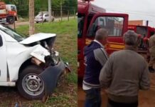 Colisão entre carro e Fiorino deixa veículos destruídos em rua de Campo Grande