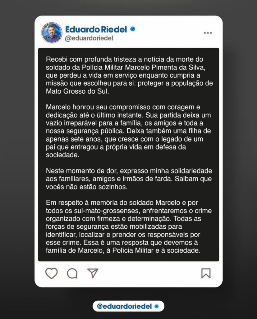 PM morto em Corumbá deixou uma filha de 7 anos e governador promete enfrentar o crime organizado "com firmeza e determinação"