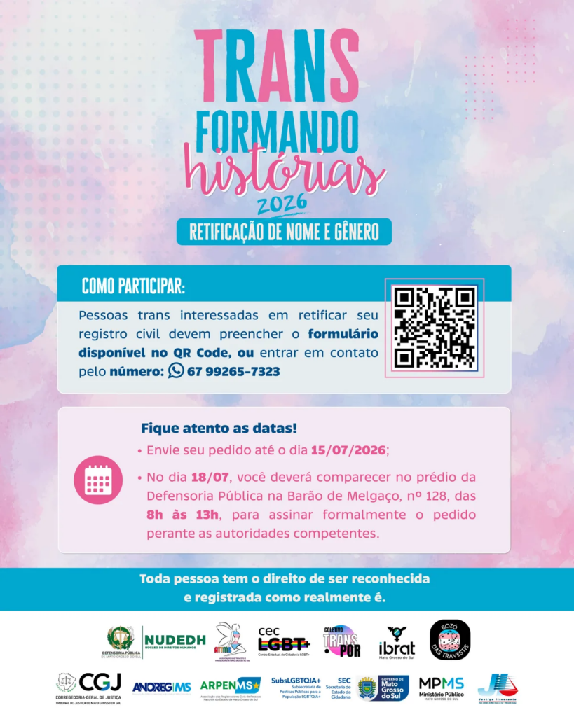 Defensoria abre inscrições para 3º mutirão de retificação de nome e gênero de pessoas trans na Capital Defensoria abre inscrições para 3º mutirão de retificação de nome e gênero de pessoas trans na Capital
