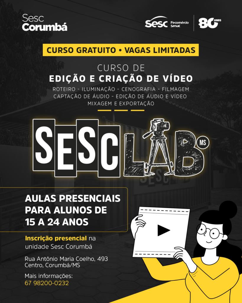 Oficina do Sesc Lab ensina jovens de 14 a 25 anos a produzir e editar vídeos Oficina do Sesc Lab ensina jovens de 14 a 25 anos a produzir e editar vídeos