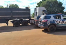 Motorista foge de abordagem com carreta carregada de maconha e bate em poste em Ivinhema