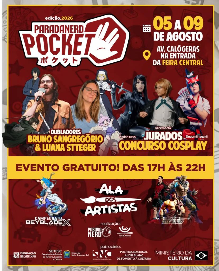 Com entrada gratuita, Parada Nerd Pocket 2026 começa hoje na Feira Central Com entrada gratuita, Parada Nerd Pocket 2026 começa hoje na Feira Central