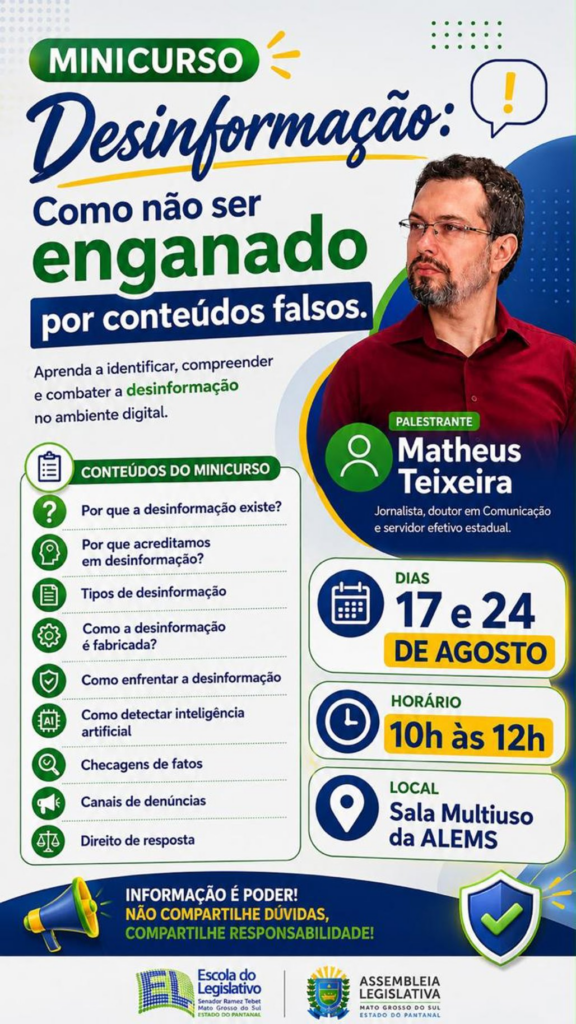 Escola do Legislativo promove minicurso sobre desinformação no ambiente digital Escola do Legislativo promove minicurso sobre desinformação no ambiente digital