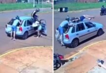 Vídeo: impacto lança passageira por cima de carro estacionado em São Gabriel do Oeste