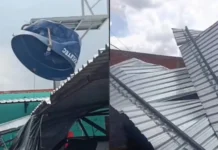 Vento forte derruba cobertura e tomba caixa-d’água durante chuva em Água Clara