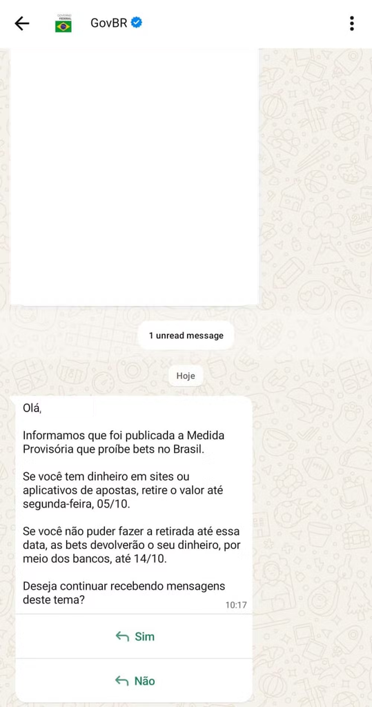 Tem dinheiro em bet? Governo manda alerta pelo WhatsApp e dá prazo para saque Tem dinheiro em bet? Governo manda alerta pelo WhatsApp e dá prazo para saque