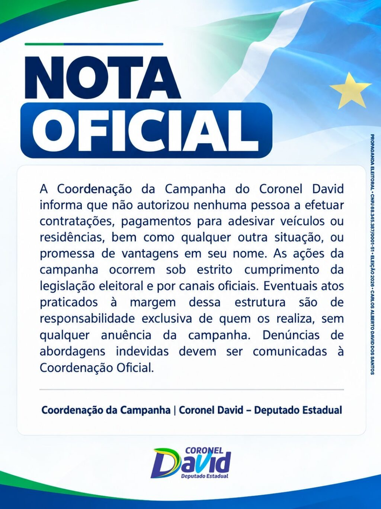 Coronel David alerta sobre falsas promessas e contratações em seu nome