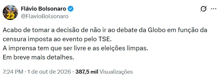 Flávio Bolsonaro desiste do debate da Globo após decisões judiciais Flávio Bolsonaro desiste do debate da Globo após decisões judiciais