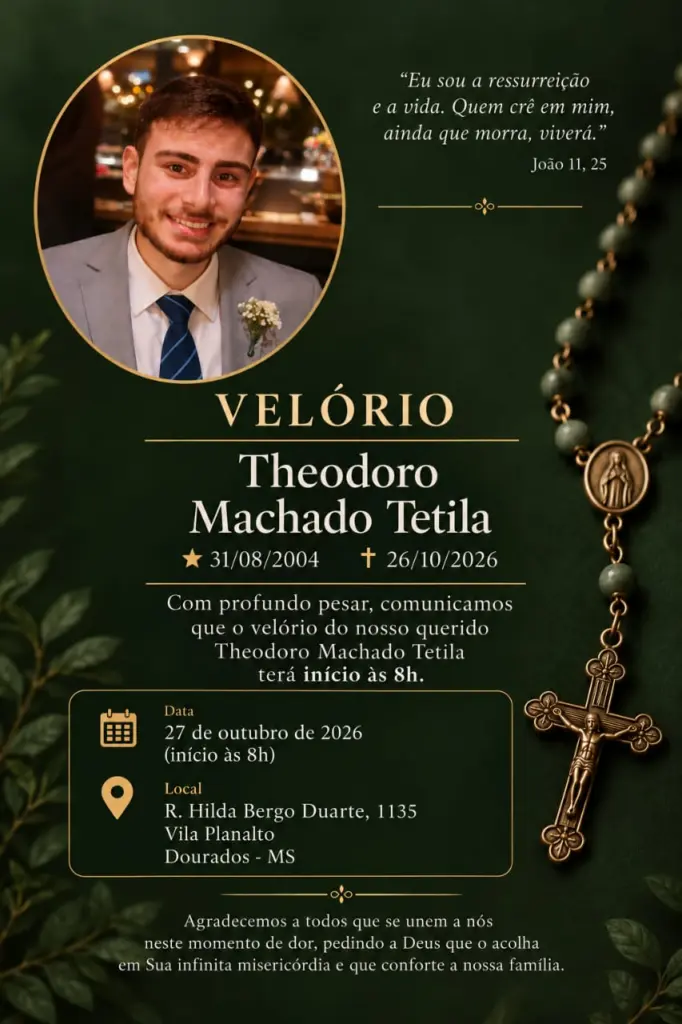 Neto do ex-prefeito Laerte Tetila morre aos 22 anos após engasgo com carne
