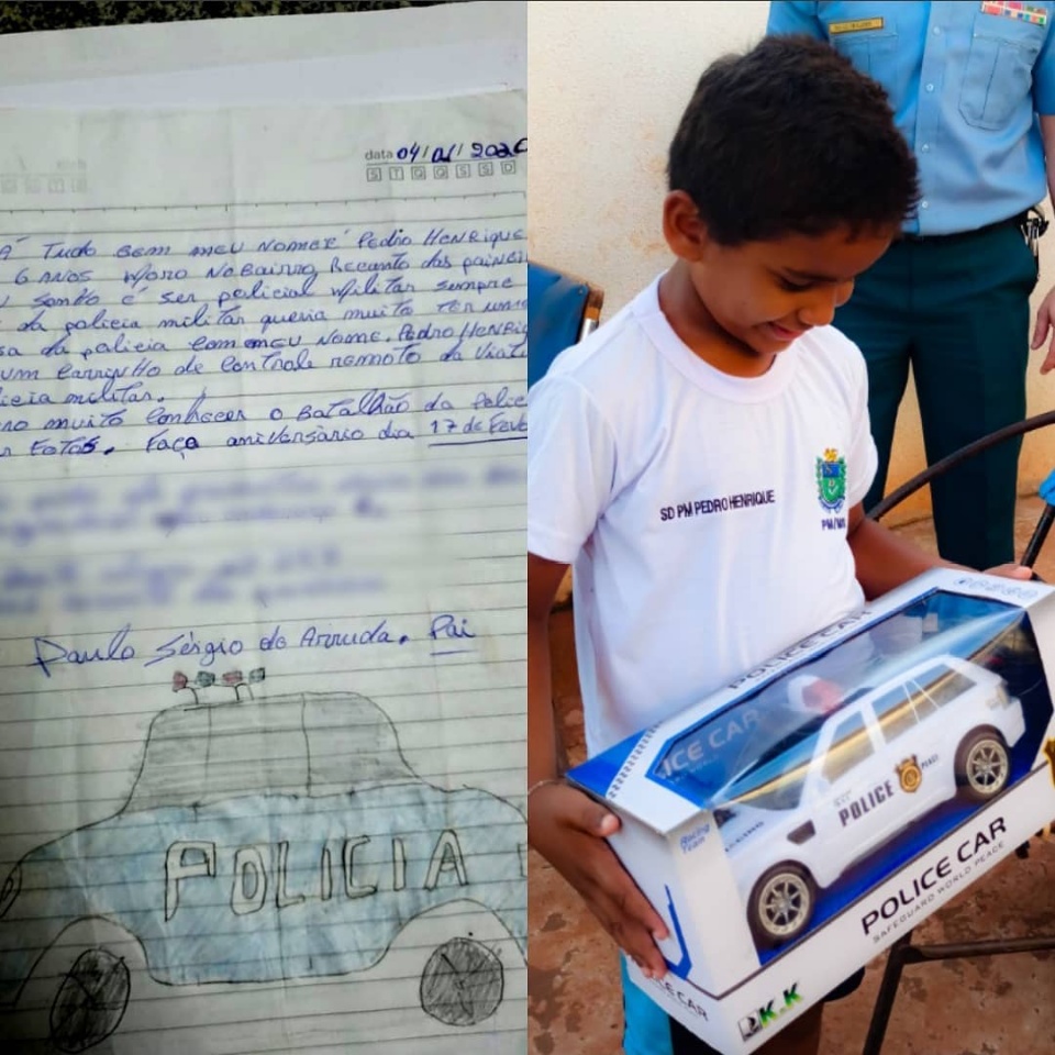Após cartinha, menino de 7 anos comove Polícia Militar e ganha presentes em seu aniversário