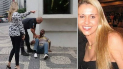 À esquerda, a prisão feita pela inspetora, que usava salto fino de 11 centímetros Foto: Foto do leitor / Via WhatsApp e Reprodução / Facebook