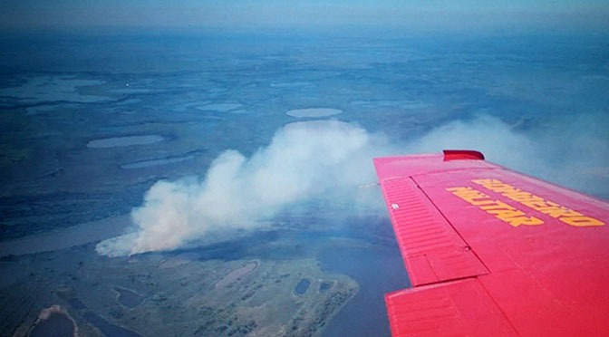 Aeronave do Corpo de Bombeiros de MS realizou sobrevoou para