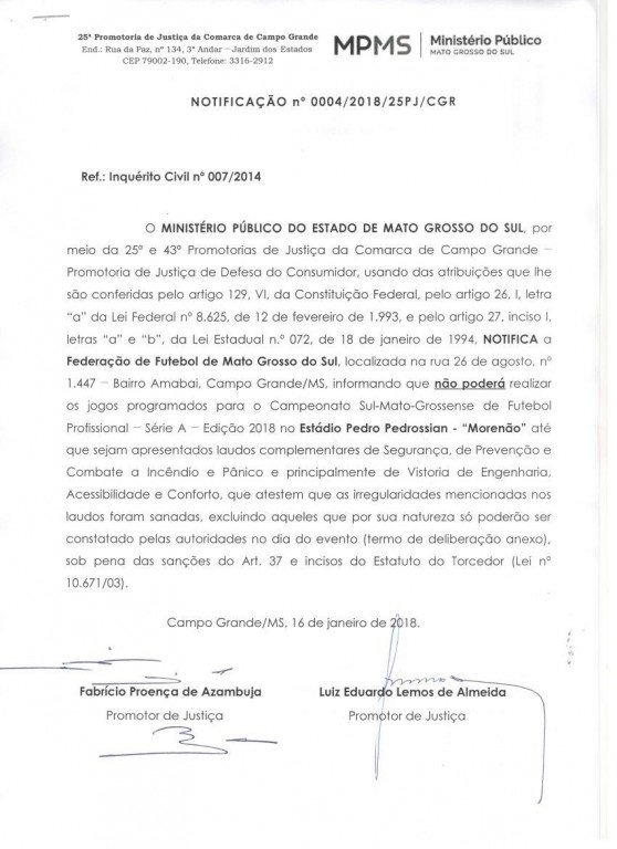 Estádio Morenão é vetado no Estadual pelo MPE por falta de laudos