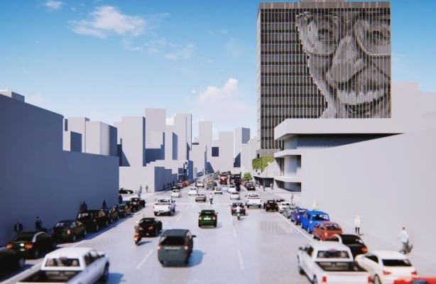 "Hotel para moradia popular é projeto saudável", diz Reinaldo Azambuja No projeto, fachada terá imagem de Manoel de Barros. Foto/Reprodução