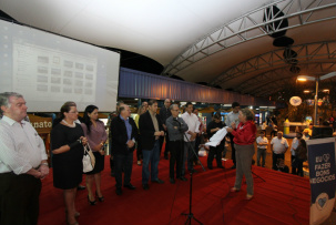 Em solenidade, prefeito Alcides Bernal destaca a importância da produção do peixe Foto:César Krugel